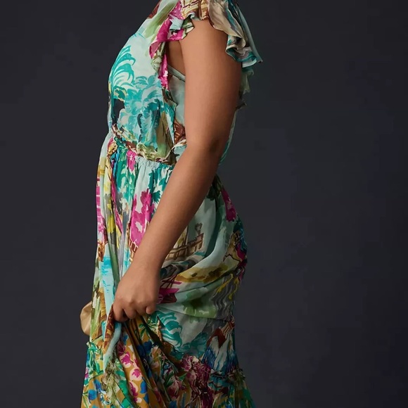 Anthropologie Colorful Flutter Sleeve Midi Dress - Picture 6 of 9